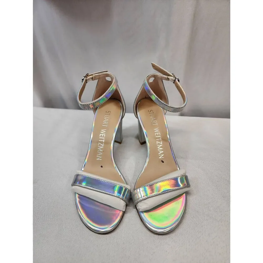 Stuart Weitzman Size 6 Nudist Block 75 Iridescent Ankle-Strap Sandals Block Heel - Picture 3 of 10
